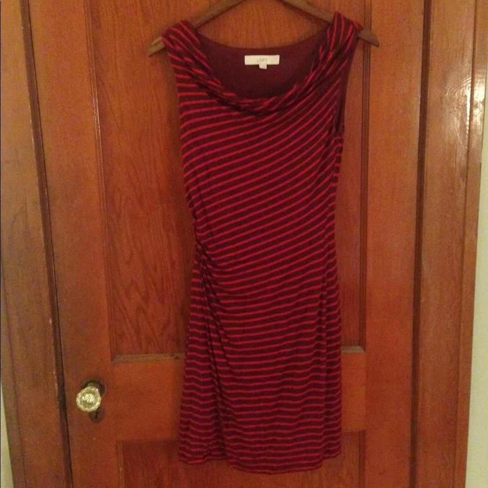 LOFT striped side-ruched dress with cowl neck